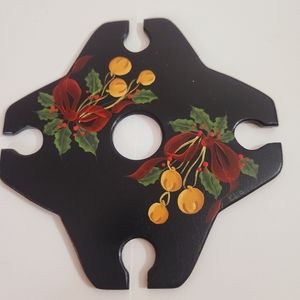 Wine Butler Holiday Hand Painted Black with Holly 4 glasses 1 bottle